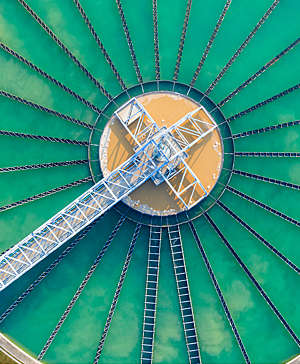 Aerial view of a water treatment plant.